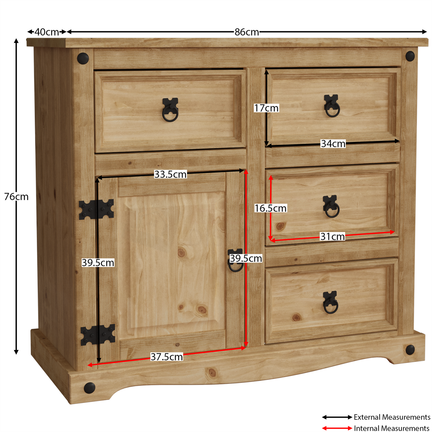 1 Door 4 Drawer Sideboard